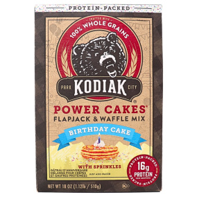 Front of Kodiak Power Cakes Protein Flapjack and Waffle Mix Birthday Cake