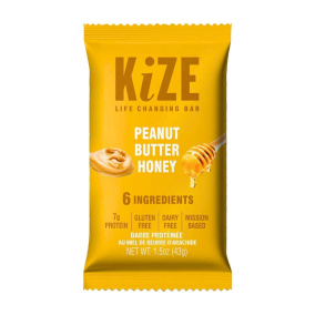 Front of KiZE Bars - KiZE Life Changing Bars - Oatmeal Protein Bar - Peanut Butter Protein Bar - Gluten Free Protein Bar - Protein energy Bar - Natural Protein Bar - Peanut Butter Honey Protein Bar