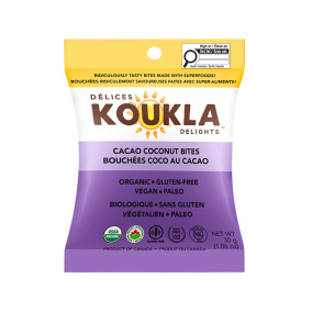 Koukla Delights Organic Gluten-Free Snack Bites Cacao Coconut Front