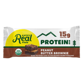 Front of Kate’s Real Food Gluten-Free Protein Bar Peanut Butter Brownie - Protein Bar Snack - Peanut Butter Protein Bar - Plant-Based Protein Bar