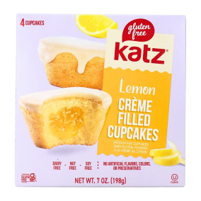 Front of Katz Gluten-Free Creme-Filled Cupcakes Lemon, 4 Pack - Katz Gluten Free Canada, Gluten-Free Pastries