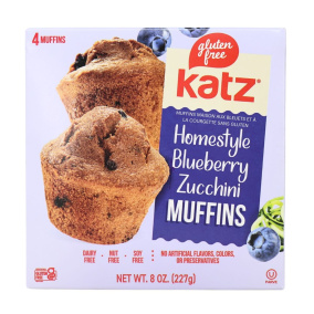 Front of Katz Gluten Free Blueberry Muffins Gluten Free Zucchini Muffins Gluten Free Blueberry Zucchini Muffins
