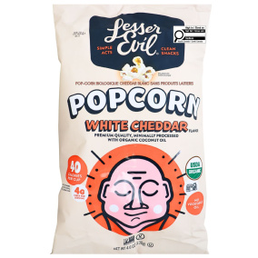 Front of Lesser Evil Organic Popcorn No Cheese Cheesiness - Vegan Popcorn - Gluten Free Popcorn - Vegan Cheese