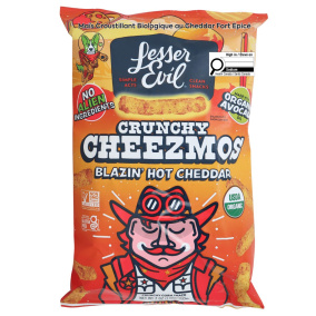 Lesser Evil Cheezmos Organic Crunchy Corn Blazin’ Hot Cheddar Front