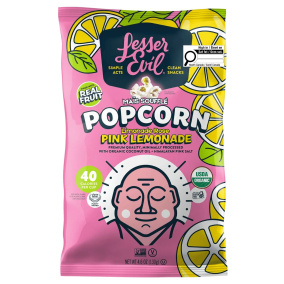 LesserEvil Organic Popcorn Pink Lemonade front