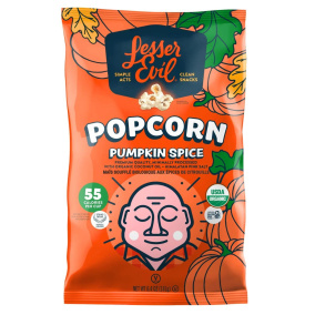 Front of Lesser Evil Organic Popcorn Pumpkin Spice, 198g