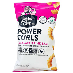 Front of Lesser Evil Paleo Power Curls Himalayan Pink Salt, 113g