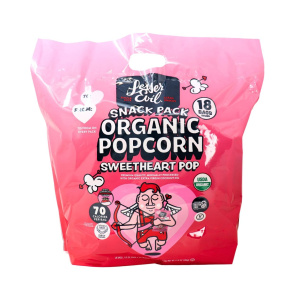 Front of Lesser Evil Organic Popcorn Multipack White Chocolate & Strawberr