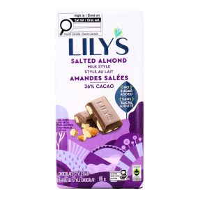 Front of Lily's Milk Chocolate Style Salted Almond, 85g