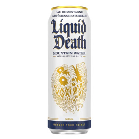 Front of Liquid Death Still Artesian Mountain Water