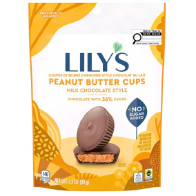 Front of Lily's Milk Chocolate Style Peanut Butter Cups - Chocolate Keto - Lily's Chocolate Bar - Keto Peanut Snacks
