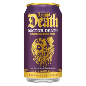 Front of Liquid Death Drink, Liquid Death Water, Liquid Death Sparkling Water