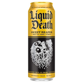 front of Liquid Death Canada, Liquid Death, Liquid Death Sweet Reaper Iced Tea