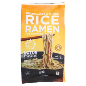 Front of Lotus Foods Buckwheat Shiitake Rice Ramen With Mushroom Soup, 80g
