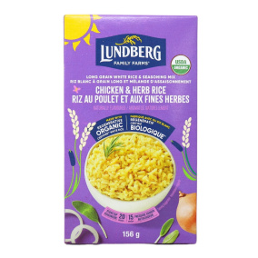 Front of Lundberg Rice - Organic Long Grain Rice - Chicken Rice - Herb Rice - Boxed Rice - Flavoured Rice