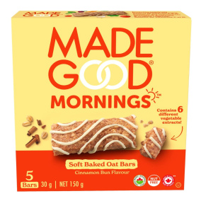 Front of MadeGood Mornings Gluten-Free Soft-Baked Oat Bars Cinnamon Bun, 5 Bars