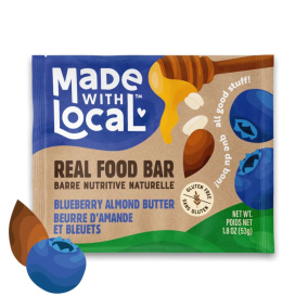 Front of Made With Local Real Food Bar Blueberry Almond Butter