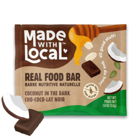 Front of Made With Local Real Food Bar Coconut In The Dark