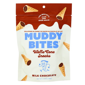 Front of Muddy Bites Waffle Cone Snacks Milk Chocolate, 66g