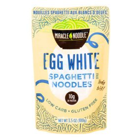 Front of Miracle Noodle Egg White Noodle Egg White Pasta Low Carb High Protein Pasta Spaghetti