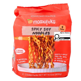 Front of Momofuku Noodles Spicy Soy - Momofuku Instant Noodles - Spicy Garlic Noodles - Spicy Asian Noodles
