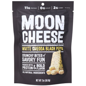 Front of Moon Cheese Crunchy Cheese Snack White Cheddar Black Pepper - High Protein Cheese Snack - Gluten Free Cheese Snack - All Natural Ingredient Snack