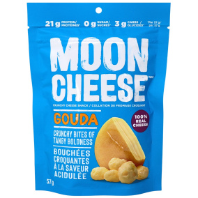 Front of Moon Cheese Gouda - 100% Real Cheese Snack - High Protein Cheese Snack - Gluten-Free Cheese Snack