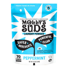 Front of Molly's Suds Dye-Free Laundry Powder Peppermint - Safe Ingredients Laundry Powder - Gentle For Skin Laundry Powder