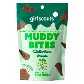 Front of Muddy Bites Waffle Cone Snack Ice Cream Cone Bottom Mint Chocolate Girl Scout Thin Mints