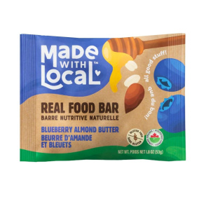 Front of Made With Local Real Food Bar Blueberry Almond Butter