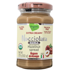 Front of Nocciolata Palm Oil-Free Organic Hazelnut Spread Bianca - Healthy Nut Spread - Extra Creamy Organic Hazelnut Spread - Gluten Free Hazelnut Spread