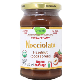 Front of Nocciolata Organic Palm Oil-Free Hazelnut Spread with Cocoa and Milk, 270g