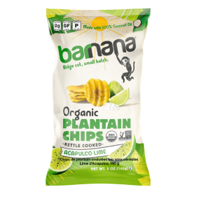 Barnana Organic Ridged Grain-Free Plantain Chips Acapulco Lime, 140g