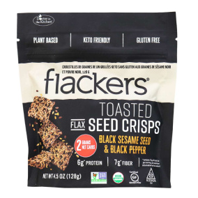 Flackers Gluten-Free Keto Toasted Flax Seed Crisps Black Sesame Seed & Black Pepper, 128g