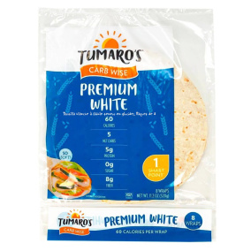 Tumaro’s 8" Carb Wise Premium White Wraps, Pack of 8