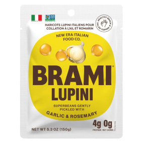 Front of Brami Italian Snackin Lupini Beans Garlic & Rosemary