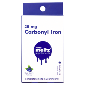 Nutrameltz Meltaway Supplement Tablets 28mg Carbonyl Iron Blueberry Canada Front