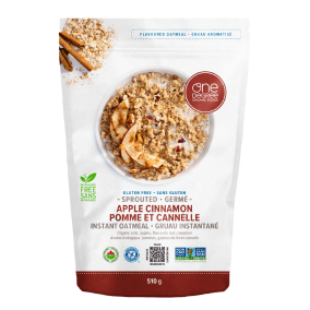 Front of One Degree Organic Foods Gluten-Free Sprouted Apple Cinnamon Instant Oatmeal, 510g