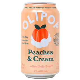 Front of OLIPOP Low Sugar Prebiotic Sparkling Tonic Peaches & Cream - Olipop Sparkling Tonic - Prebiotic Soda - Healthy Soda Alternatives