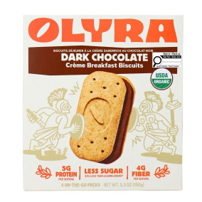 Front of Olyra Organic Ancient Grains Crème Breakfast Biscuits Dark Chocolate Sandwich - Healthy Breakfast Cookies - Organic Breakfast Bars - Organic Sandwich Cookies