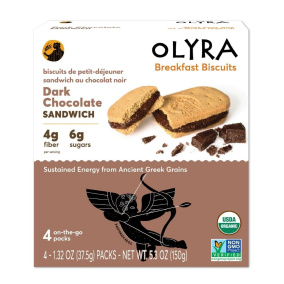 Front of Olyra Organic Breakfast Biscuits Dark Chocolate Sandwich