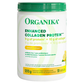 Front of Organika Enhanced Collagen Protein Hydrolyzed Collagen Grass-Fed Collagen Peptides Lemon