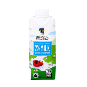 Front of Organic Meadows Milk Organic Milk Shelf-Stable Milk Non Refrigerated Milk Partly Skimmed 2% Milk