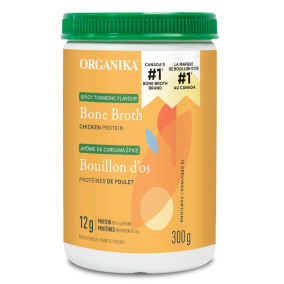 Front of Organika Turmeric Bone Broth Chicken Protein Powder, 300g