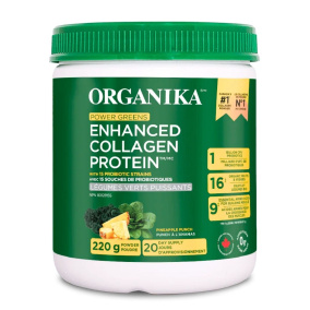 Front of Organika Enhanced Collagen Powder Power Greens Collagen With Probiotics And Fruits And Veggies