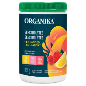 Front of Organika Sugar-Free Effervescent Powder Electrolytes + Enhanced Collagen Zesty Lemon Berry