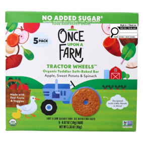 Once Upon a Farm Tractor Wheels Organic Toddler Soft-Baked Bars Apple, Sweet Potato & Spinach, 5 Bars Front