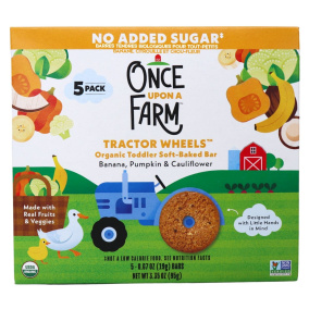 Once Upon a Farm Tractor Wheels Organic Toddler Soft-Baked Bars Banana, Pumpkin & Cauliflower, 5 Bars Front