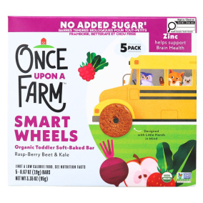 Once Upon A Farm Smart Wheels Organic Toddler Soft-Baked Bars Rasp-Berry Beet & Kale Front of box