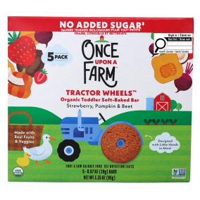 Once Upon a Farm Tractor Wheels Organic Toddler Soft-Baked Bars Strawberry, Pumpkin & Beet, 5 Bars Front